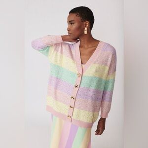 Olivia Rubin Oversized Size S UK 8 Mika Sequin Pastel Rainbow Stripe Cardigan